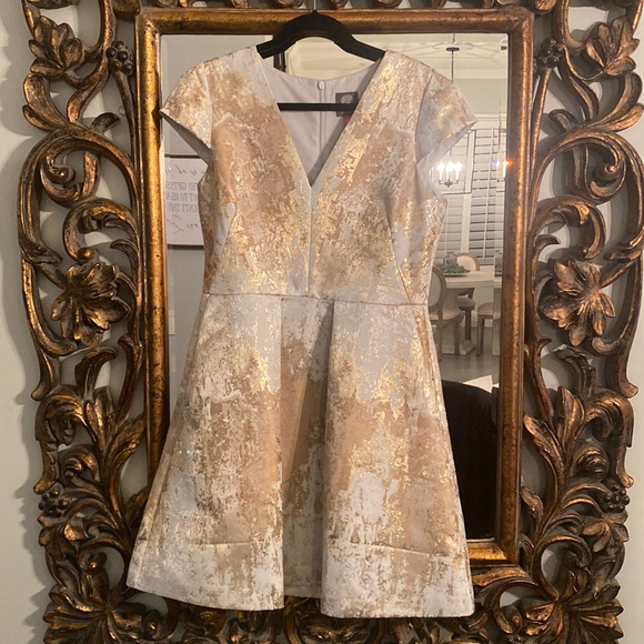 Vince Camuto Jacquard Cap Sleeve Fit & Flare Dress - Picture 1 of 3
